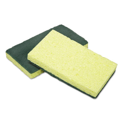 AbilityOne 7920016634340, SKILCRAFT, Cellulose Scrubber Sponge, 2.75 x 4.5, 0.7 Thick", Yellow/Green, 3/Pack