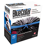 BlueCollar Drawstring Trash Bags, Drawstring, 30 gal, 1 mil, 30" x 34", Black, 40 Bags/Box, 6 Boxes/Carton (N6034YKRC1CT)