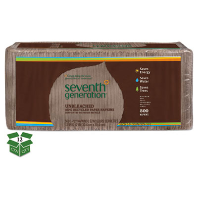Seventh Generation 100% Recycled Napkins, 1-Ply, 12 X 12, Unbleached, 500/pack, 12 Packs/carton (13705CT)
