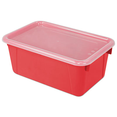 Storex Cubby Bins, Lids Included, 12.25" x 7.75" x 5.13", Red, 6/Pack (62407U06C)