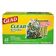 Glad Recycling Tall Kitchen Drawstring Trash Bags, 13 gal, 0.9 mil, 24" x 27.38", Clear, 45/Box (78543)