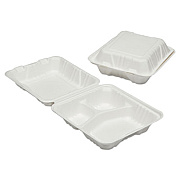 AbilityOne 7350016646905, SKILCRAFT Clamshell Hinged Lid ToGo Food Containers, 3 Compartments, 8 x 8 x 3, White, Paper, 200/Box