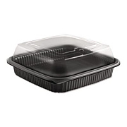 Anchor Packaging Culinary Squares Two-Piece Microwavable Container, Deep Lid, 36 oz, 8.46 x 8.46 x 2.91, Clear/Black, Plastic, 150/Carton (4118515)