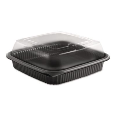 Anchor Packaging Culinary Squares Two-Piece Microwavable Container, Deep Lid, 36 oz, 8.46 x 8.46 x 2.91, Clear/Black, Plastic, 150/Carton (4118515)