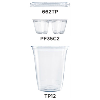 Dart Clear PET Cups with Two Compartment Insert, 12 oz, Clear, 500 Sets/Carton (PF35C2CP)