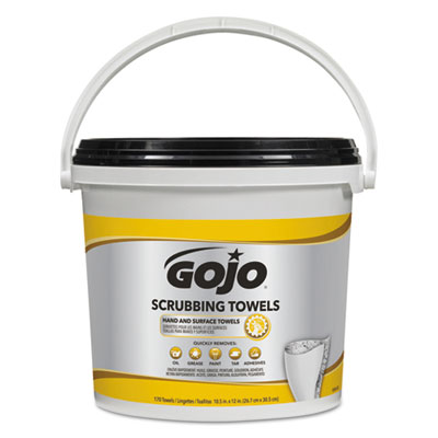 GOJO Scrubbing Towels, Hand Cleaning, Orange Scent, White/Yellow, 170/Bucket, 2 Buckets/Carton (639802)