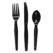 Boardwalk Three-Piece Cutlery Kit, Fork/Knife/Teaspoon, Heavyweight, Black, 250/Carton (BWKFKTHWPSBLA)