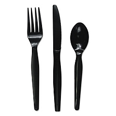Boardwalk Three-Piece Cutlery Kit, Fork/Knife/Teaspoon, Heavyweight, Black, 250/Carton (BWKFKTHWPSBLA)