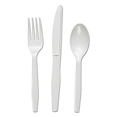 Boardwalk Three-Piece Cutlery Kit, Fork/knife/teaspoon, White, 250/carton (BWKFKTMWPSWH)