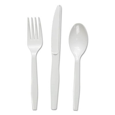 Boardwalk Three-Piece Cutlery Kit, Fork/knife/teaspoon, White, 250/carton (BWKFKTMWPSWH)