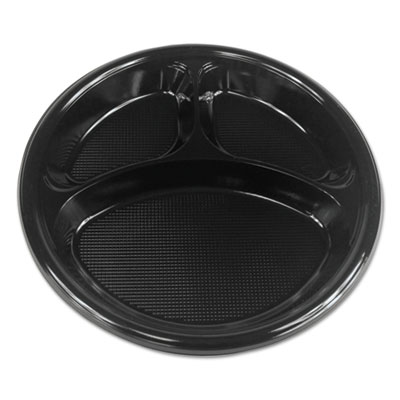 Boardwalk Hi-Impact Plastic Dinnerware, Plate, 3-Compartment, 10" dia, Black, 500/Carton (BWKPLTHIPS10BL3)