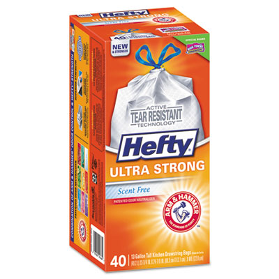 Hefty ULTRA STRONG TALL KITCHEN AND TRASH BAGS, 13 GAL, 0.9 MIL, 23.75" X 24.88", WHITE, 40/BOX (E84638)