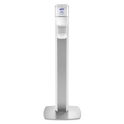 PURELL MESSENGER ES6 Floor Stand with Dispenser, 1,200 mL, 13.16 x 16.63 x 51.57, Silver/White (7306DSSLV)
