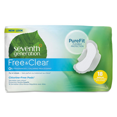 Seventh Generation CHLORINE-FREE ULTRA THIN PADS WITH WINGS, REGULAR, 18/PACK (45002PK)