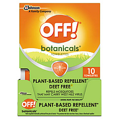 OFF! Botanicals Insect Repellant, Box, 10 Wipes/Pack, 8 Packs/Carton (694974)