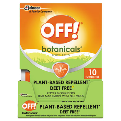 OFF! Botanicals Insect Repellant, Box, 10 Wipes/Pack, 8 Packs/Carton (694974)