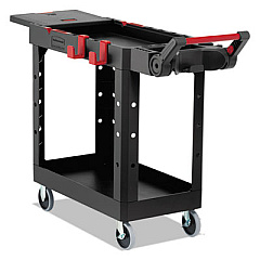 Rubbermaid Commercial Heavy Duty Adaptable Utility Cart, Plastic, 2 Shelves, 500 lb Capacity, 17.8" x 46.2" x 36", Black (1997206)