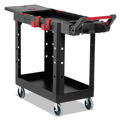 Rubbermaid Commercial Heavy Duty Adaptable Utility Cart, Plastic, 2 Shelves, 500 lb Capacity, 17.8" x 46.2" x 36", Black (1997206)