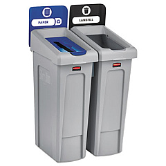 Rubbermaid Commercial Slim Jim Recycling Station Kit, 46 gal, 2-Stream Landfill/Paper (2007915)