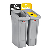 Rubbermaid Commercial Slim Jim Recycling Station Kit, 46 gal, 2-Stream Landfill/Bottles/Cans (2007916)