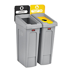 Rubbermaid Commercial Slim Jim Recycling Station Kit, 46 gal, 2-Stream Landfill/Bottles/Cans (2007916)