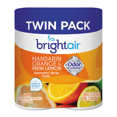 BRIGHT Air Automatic Spray Air Freshener Refill, Mandarin Orange and Fresh Lemon, 6.17 oz Aerosol Spray, 2/Pack (900346PK)