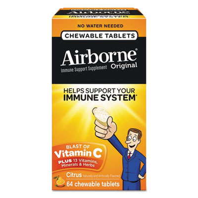 Airborne Immune Support Chewable Tablet, Citrus, 64 Count (18631)