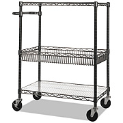 Alera Three-Tier Wire Cart with Basket, 34w x 18d x 40h, Black Anthracite (ALESW543018BA)
