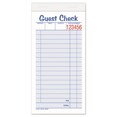 Adams Guest Check Unit Set, Two-Part Carbonless, 6.38 x 3.38, 1/Page, 50 Forms/Pad, 10 Pads/Pack (10450SW)