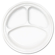 Dart Famous Service Plastic Dinnerware, Plate, 3-Compartment, 10.25" dia, White, 125/Pack, 4 Packs/Carton (10CPWF)