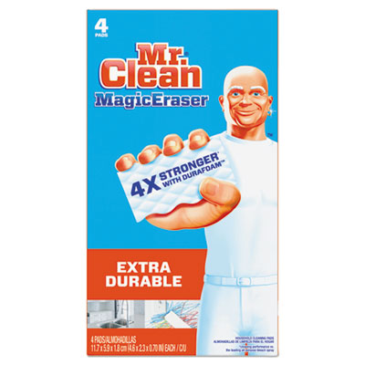 Mr. Clean Magic Eraser Extra Durable, 4.6 x 2.4, 0.7" Thick, White, 4/Box (82038)