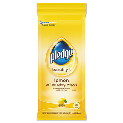 Pledge Lemon Scent Wet Wipes, Cloth, 7 x 10, White, 24/Pack (319250PK)