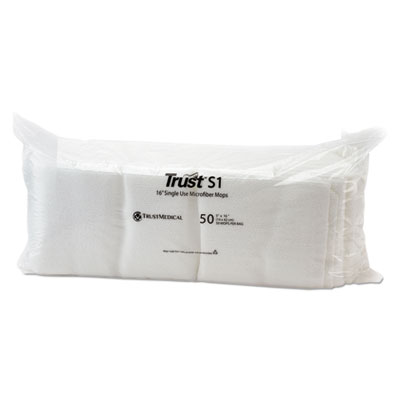 TrustMedical Single-Use Microfiber Mop Heads, 16", White, 50/Pack (TMMP446016)