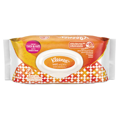 Kleenex WET WIPES GERM REMOVAL FOR HANDS AND FACE, WHITE, 56 TOWELS/PK, 8 PK/CT (47782CT)