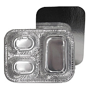 Durable Packaging 3-Compartment Oblong Aluminum Foil Container with Board Lid, 23 oz, 8.5 x 6.38 x 1.72, Silver, 250/Carton (21035L250)