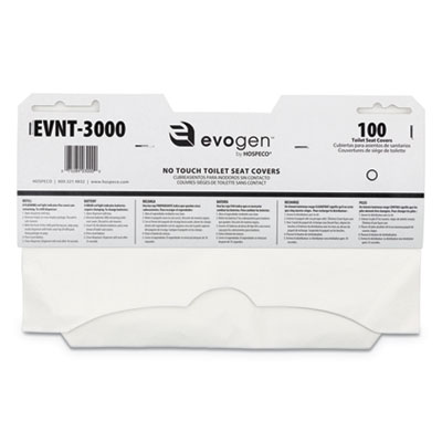 HOSPECO EVOGEN NO TOUCH TOILET SEAT COVERS, 15.5 X 9.25, WHITE, 3,000/CARTON (EVNT3000)
