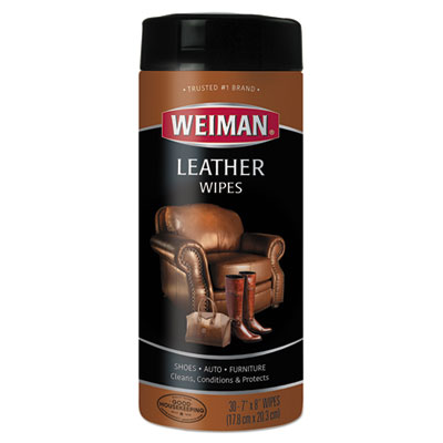 WEIMAN Leather Wipes, 1-Ply, 7 x 8, White, 30/Canister (91)