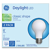 GE LED Classic Daylight A21 Light Bulb, 10 W, 2/Pack (31181)