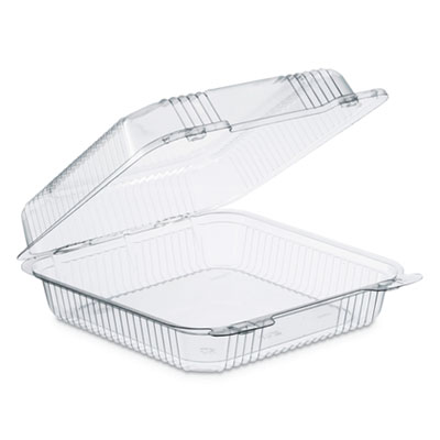 Dart StayLock Clear Hinged Lid Containers, 8.6 x 9 x 3, Clear, Plastic, 200/Carton (PET55UT1)