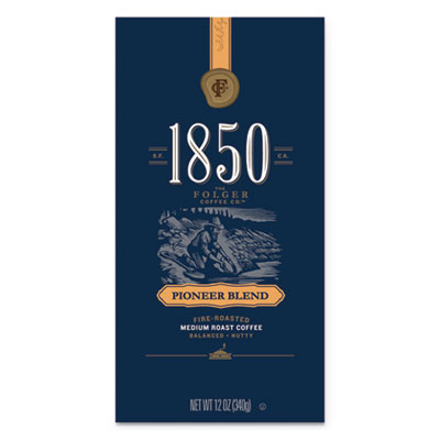1850 Coffee, Pioneer Blend, Medium Roast, Whole Bean, 12 oz Bag, 6/Carton (60517)