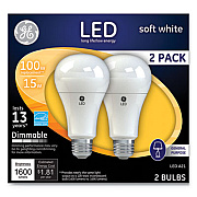 GE LED SOFT WHITE A21 DIMMABLE LIGHT BULB, 15 W, 2/PACK (65941)