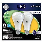 GE LED SOFT WHITE A21 DIMMABLE LIGHT BULB, 12 W, 2/PACK (65943)