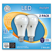 GE LED DAYLIGHT A21 DIMMABLE LIGHT BULB, 15 W, 2/PACK (66133)