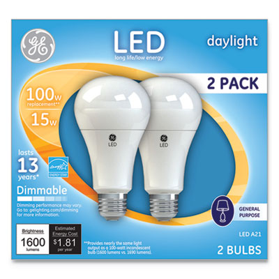 GE LED DAYLIGHT A21 DIMMABLE LIGHT BULB, 15 W, 2/PACK (66133)