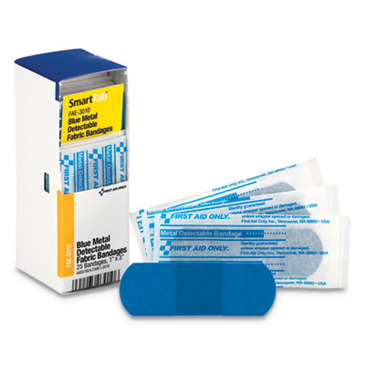First Aid Only Refill for SmartCompliance General Cabinet, Blue Metal Detectable Bandages, 1 x 3, 25/Box (FAE3010)