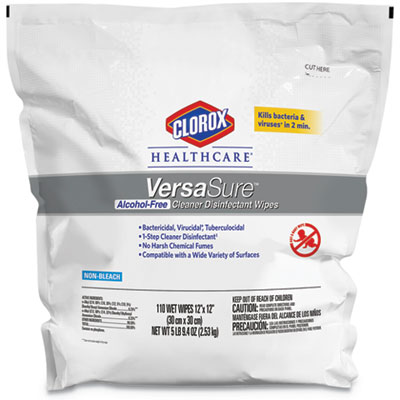 Clorox Healthcare VersaSure Cleaner Disinfectant Wipes, 1-Ply, 12" x 12", White, 110 Towels/Pouch (31761EA)