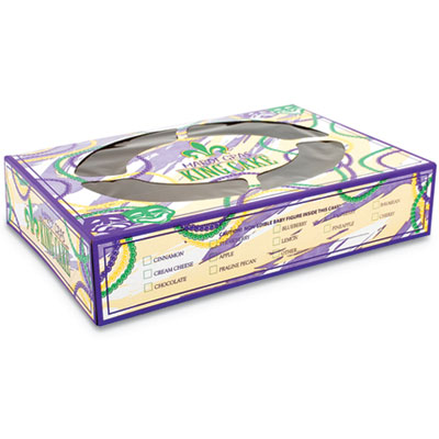 SCT Mardi Gras King Cake Window Boxes, 14 x 10 x 3, Green/Purple/White, Paper, 100/Carton (2487)