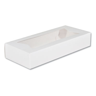SCT White Window Bakery Boxes with Attached Flip Top, 4-Corner Beers Design, 12.5 x 5.5 x 2.25, White, Paper, 200/Carton (24243)