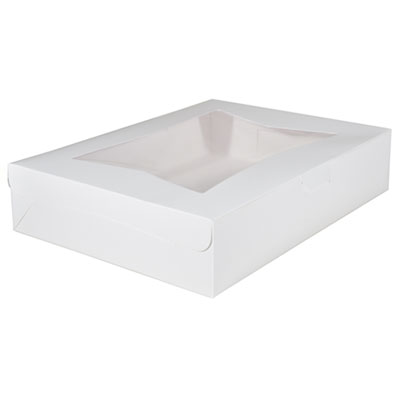 SCT White Window Bakery Boxes with Tuck-in Lid, 19" x 14" x 6.5", White, Paper, 50/Carton (23133)