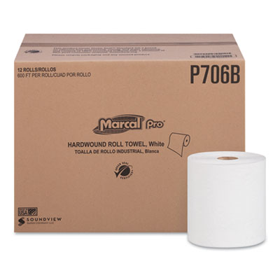 Marcal PRO Hardwound Roll Paper Towels, 1-Ply, 7 7/8" x 600ft, 12 Rolls/Carton (P706B)